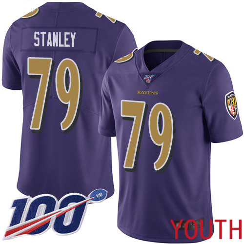 Baltimore Ravens Limited Purple Youth Ronnie Stanley Jersey NFL Football #79 100th Season Rush Vapor Untouchable->youth nfl jersey->Youth Jersey